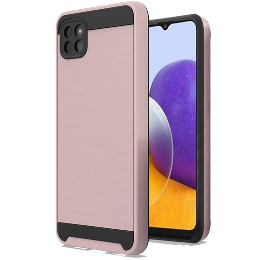For Samsung Galaxy A22 5G Hybrid Rugged Brushed Metallic Design [Soft TPU + Hard PC] Dual Layer Shockproof Armor Impact Slim Rose Gold Phone Case Cover