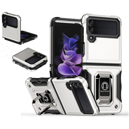For Samsung Galaxy Z Flip 4 5G Hybrid Cases with Magnetic Ring Holder Kickstand Heavy Duty Rugged Silicone Shockproof  Phone Case Cover