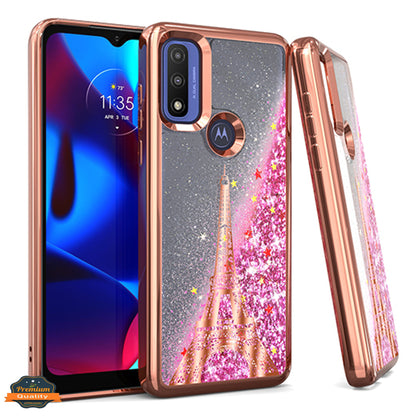 For Motorola Moto G Power 2022 Quicksand Liquid Glitter Bling Flowing Sparkle Fashion Hybrid Rubber TPU and Chrome Plating Hard  Phone Case Cover