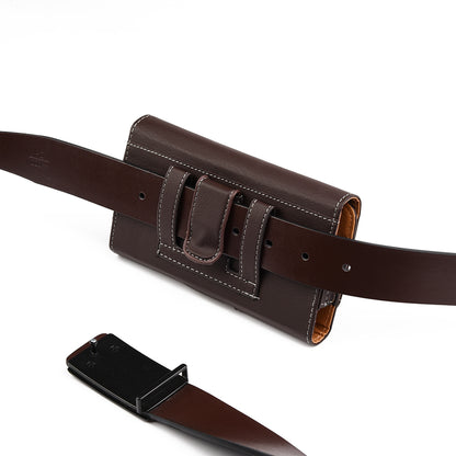 For Samsung Galaxy A23 5G Horizontal Universal Carry Pouch Cell Phone Case PU Leather Holster Belt Clip Loop Card Slot & Magnetic Closure [Brown]