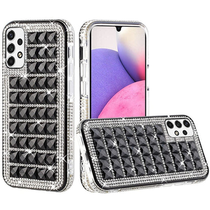 For Samsung Galaxy A33 5G Luxury 3D Bling Diamonds Rhinestone Jeweled Shiny Crystal Hybrid TPU Bumper Hard PC  Phone Case Cover