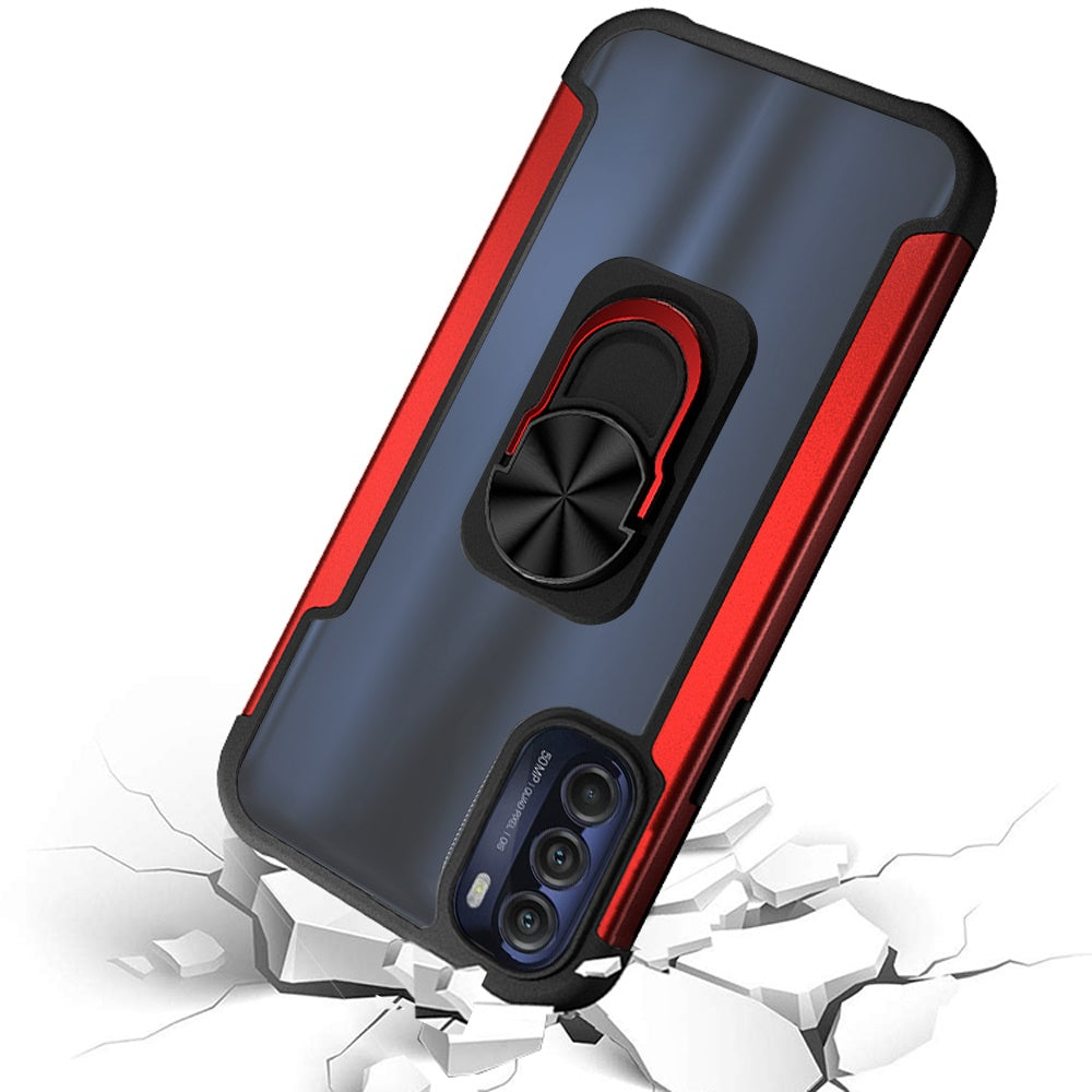 For Motorola Moto G Stylus 5G 2022 Clear Military Grade Hybrid with Ring Holder Kickstand [Magnetic Car Mount Feature]  Phone Case Cover