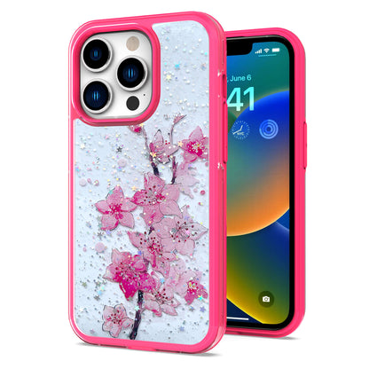 For Apple iPhone 14 (6.1") Sakura Spring Flowers Design Colorful Frame Hybrid Rubber TPU Hard Shockproof Rugged Slim  Phone Case Cover