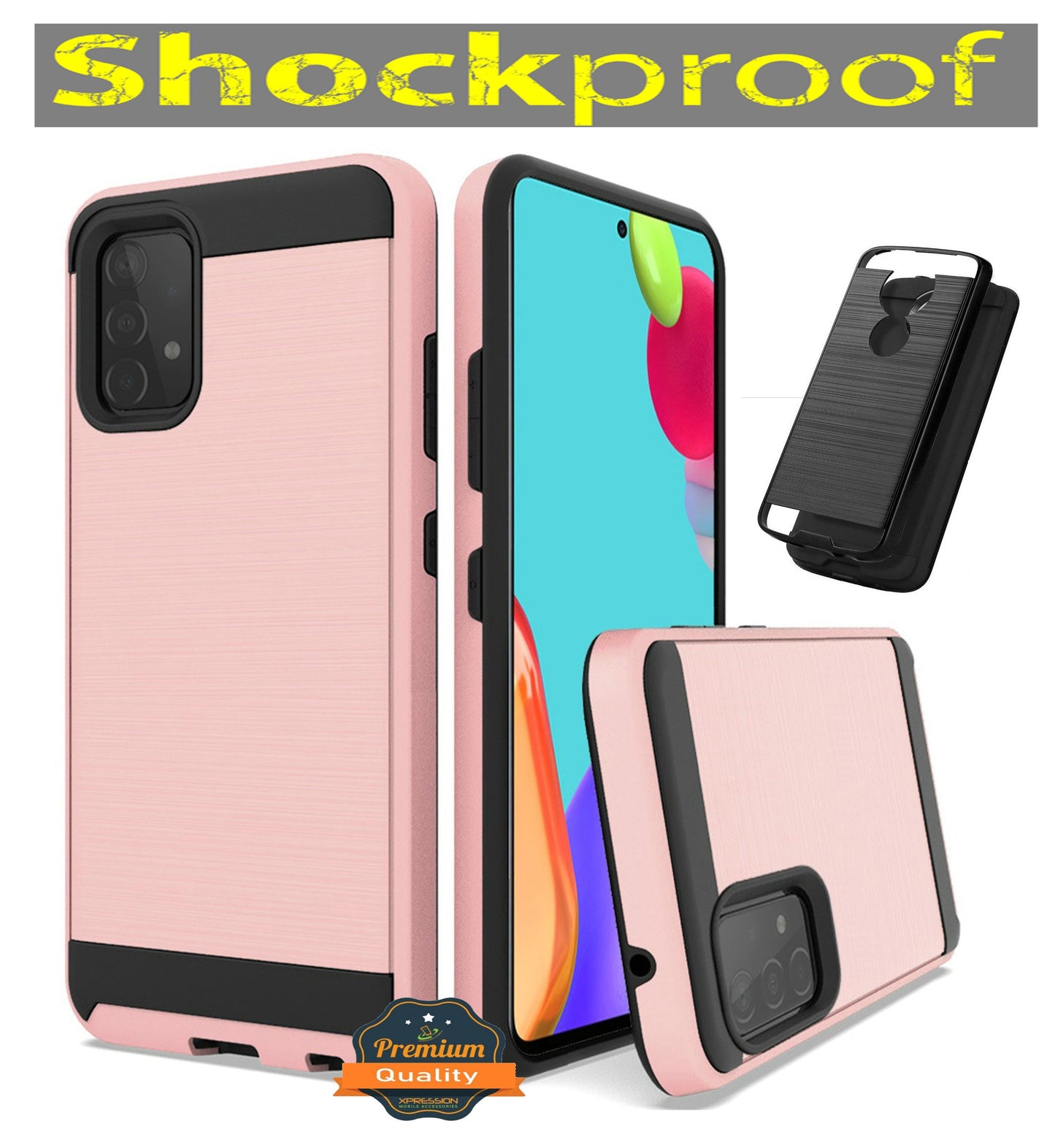 For Samsung Galaxy A22 5G Hybrid Rugged Brushed Metallic Design [Soft TPU + Hard PC] Dual Layer Shockproof Armor Impact Slim Rose Gold Phone Case Cover