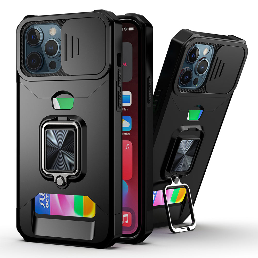 For Samsung Galaxy A02S Wallet Case with Ring Stand, Slide Camera Cover and Credit Card Holder, Military Grade Shockproof  Phone Case Cover