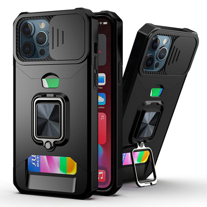 For Samsung Galaxy A02S Wallet Case with Ring Stand, Slide Camera Cover and Credit Card Holder, Military Grade Shockproof  Phone Case Cover