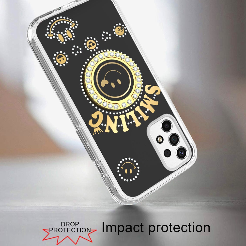 For Samsung Galaxy A32 5G Smiling Glitter Ornament Bling Sparkle with Ring Stand Hybrid Slim TPU + Hard Back Shell  Phone Case Cover