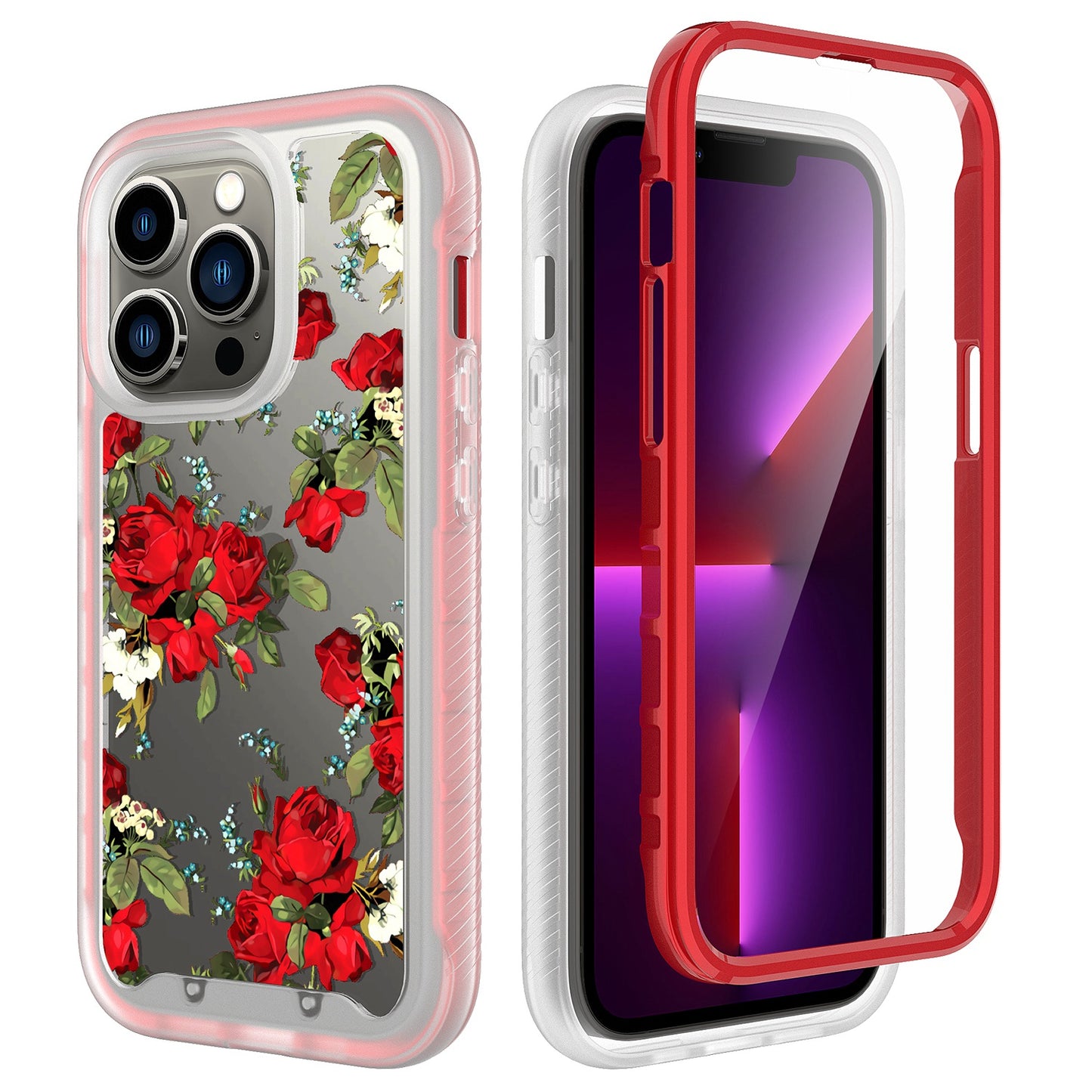 For Apple iPhone 14 Pro Max /6.7" Stylish Design 2in1 Hybrid Armor Hard Rubber Shockproof Front Frame Bumper  Phone Case Cover