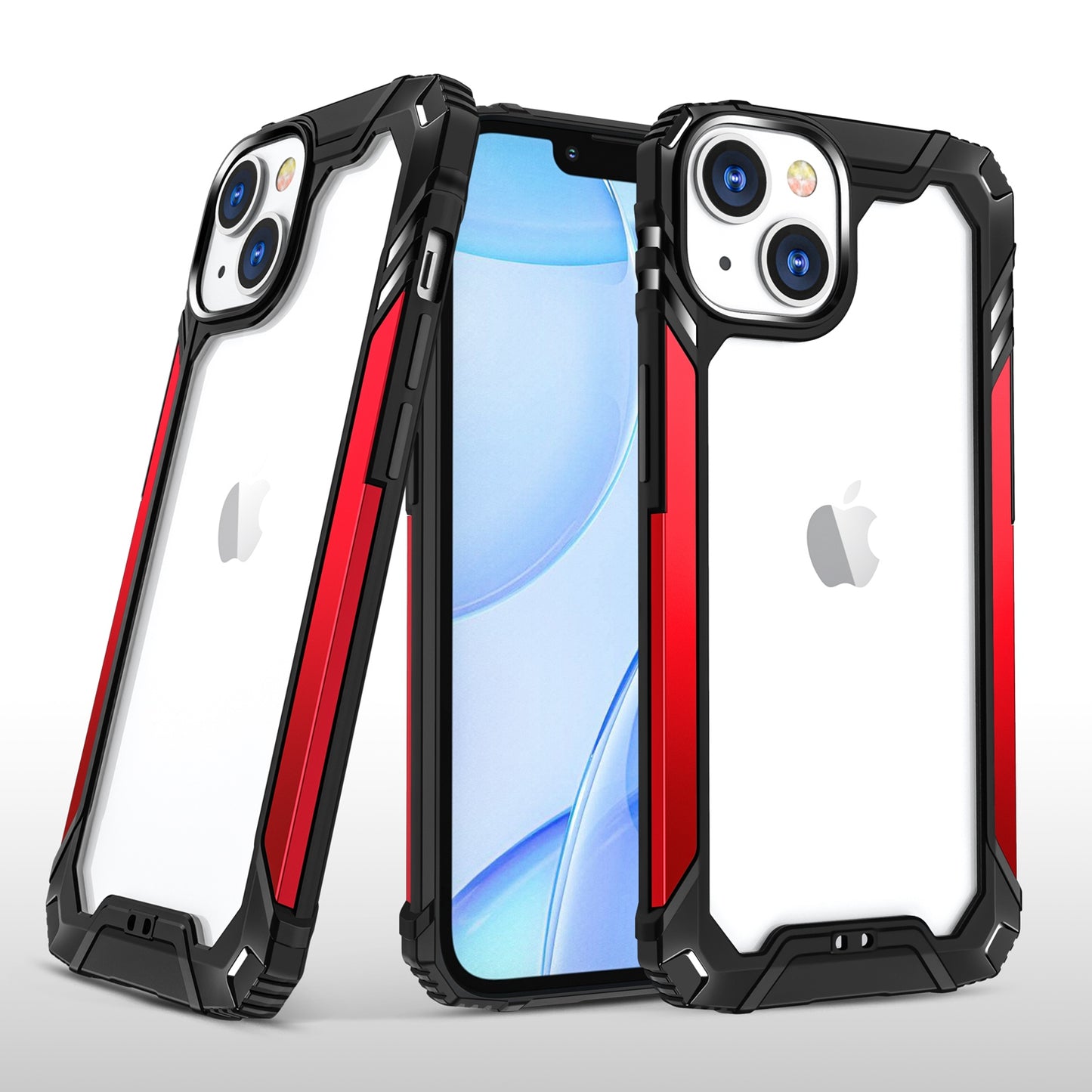 For Apple iPhone 14 (6.1") Metal Frame Transparent Hybrid Rubber TPU + Hard PC Color Bumper Frame Shockproof  Phone Case Cover