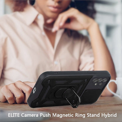 For Samsung Galaxy A02S Hybrid Cases with Slide Camera Lens Cover and Ring Holder Kickstand Rugged Dual Layer Heavy Duty  Phone Case Cover