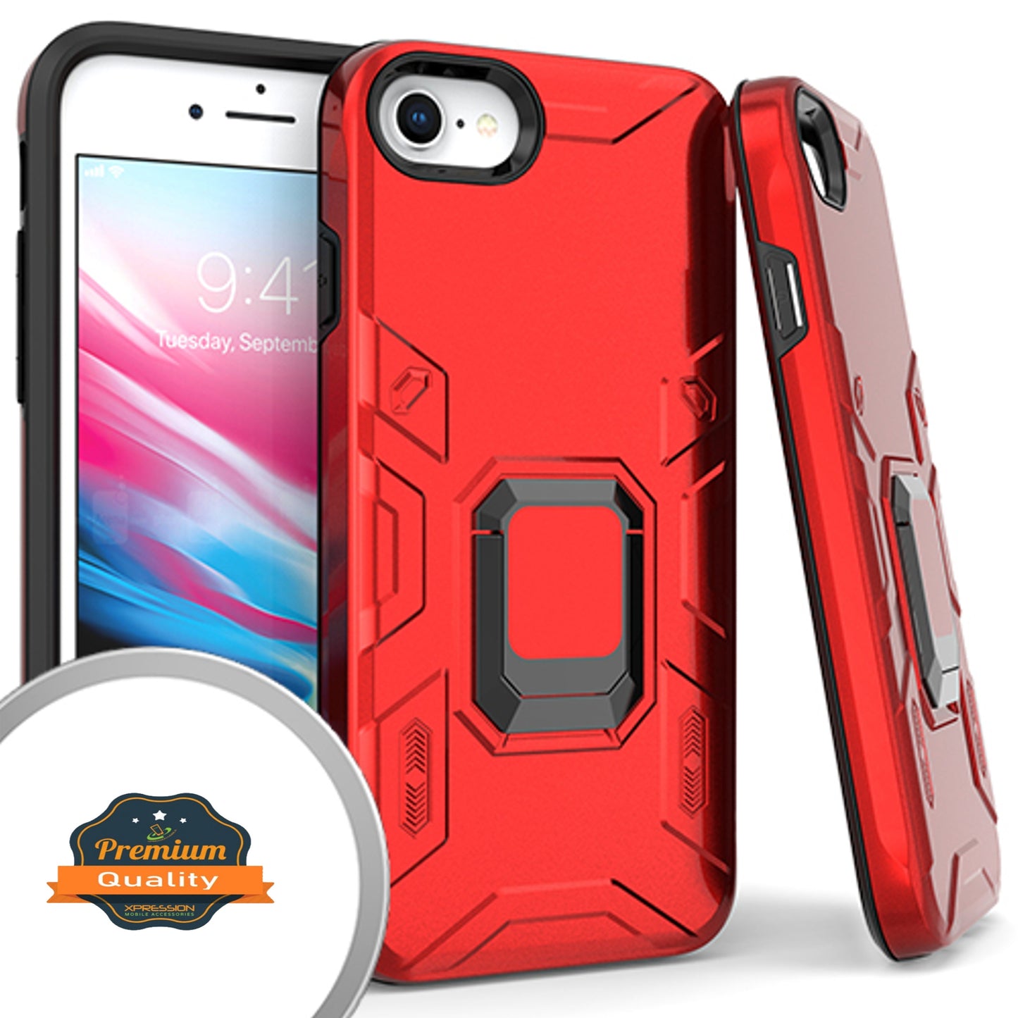 For Apple iPhone SE 3 (2022) SE/8/7 Hybrid Heavy Duty Armor Protective Bumper with 360° Degree Ring Holder Kickstand  Phone Case Cover