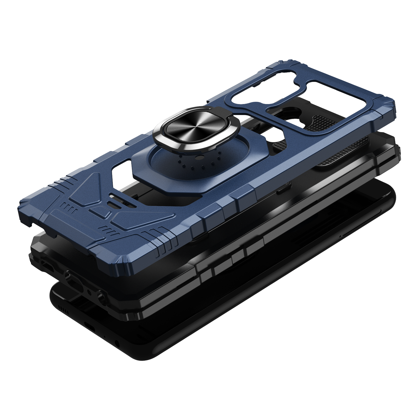 For Cricket Dream 5G Hybrid Dual Layer with Rotate Magnetic Ring Stand Holder Kickstand, Rugged Shockproof Anti-Scratch Blue Phone Case Cover
