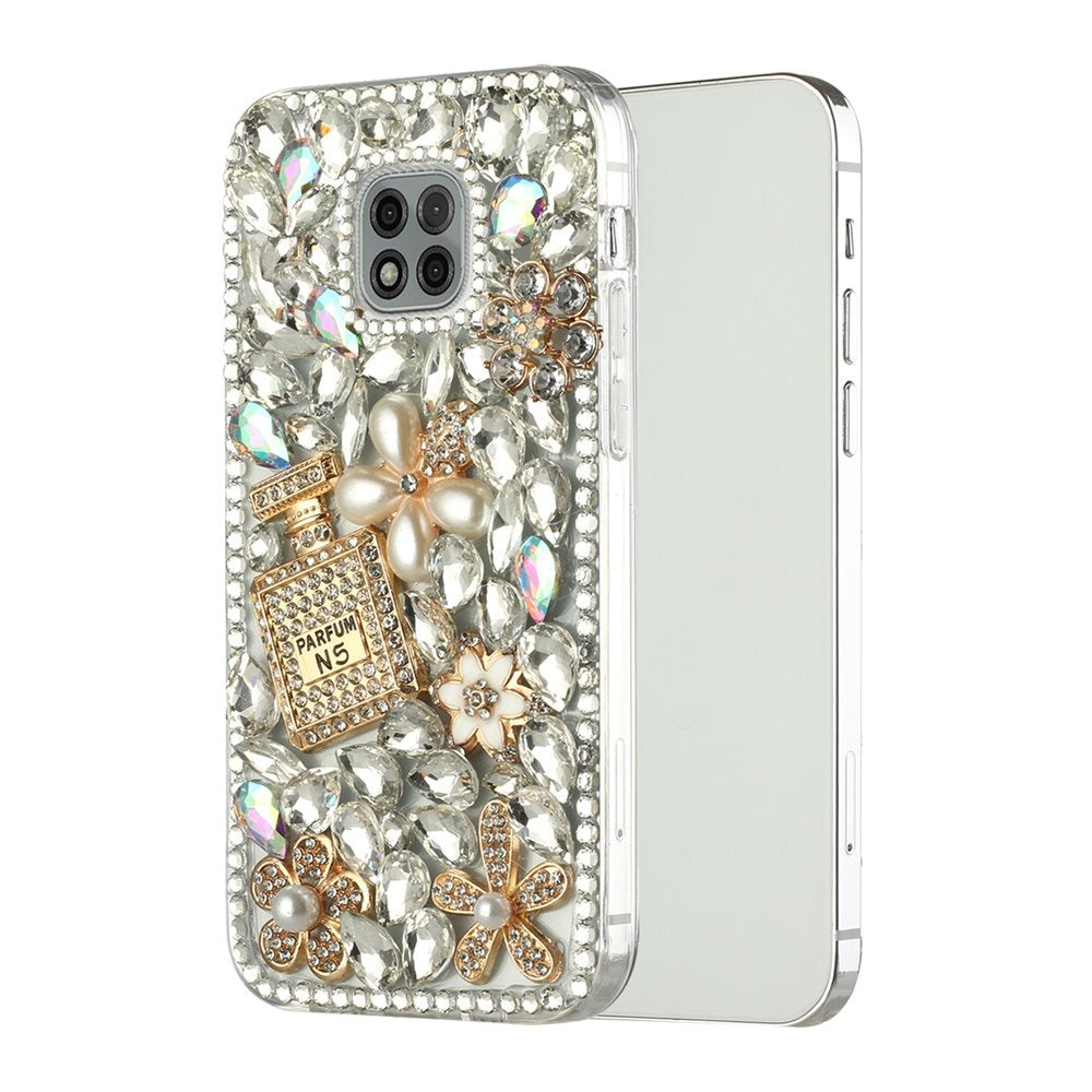 For Motorola Edge+ 2022 /Edge Plus Bling Clear Crystal 3D Full Diamonds Luxury Sparkle Rhinestone Hybrid Protective Pearl Flowers Perfume Phone Case Cover