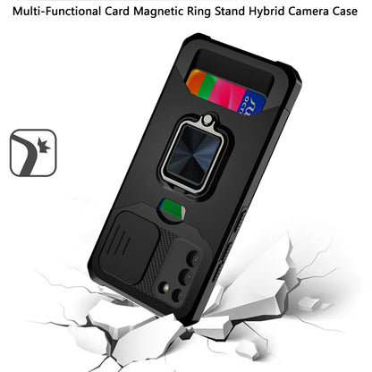 For Samsung Galaxy S22+ Plus Wallet Case with Ring Stand, Slide Camera Cover & Credit Card Holder, Military Grade Shockproof  Phone Case Cover