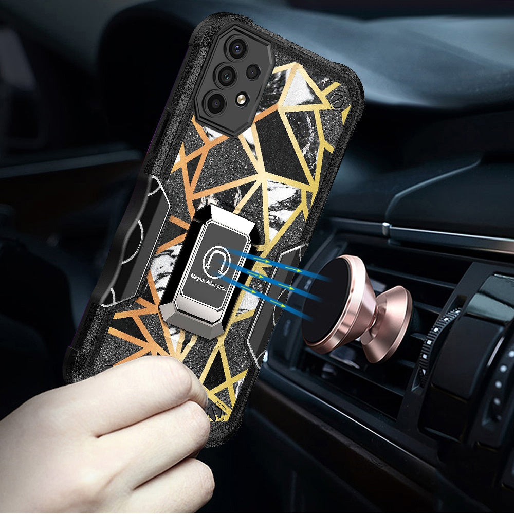 For Samsung Galaxy A23 5G Marble Stone Design Hybrid Armor with Magnetic Ring Stand Kickstand Heavy Duty Rugged  Phone Case Cover