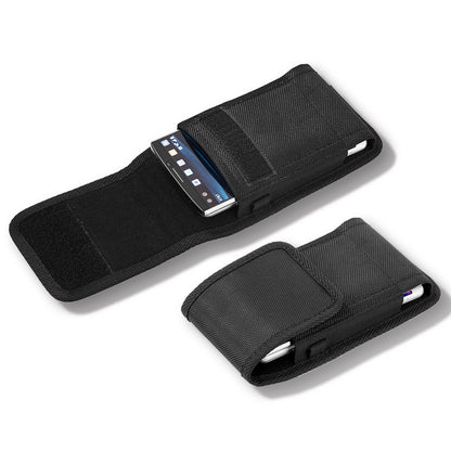 For Samsung Galaxy A23 5G Universal Pouch Case Vertical Phone Holster Durable Nylon Cover with Belt Clip Loop, Velcro & Hook Carabiner [Black]