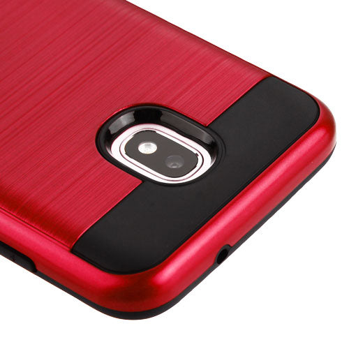 For Samsung Galaxy J3 (2018)/ Galaxy J3 Star/ Galaxy J3 Achieve Dual Layer Hybrid Armor Rubber TPU Hard PC Shockproof Rugged Texture Red Phone Case Cover