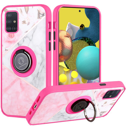 For Motorola Moto G 5G 2022 Marble Design with Magnetic Ring Kickstand Holder Hybrid TPU Hard PC Shockproof Armor Elegant Pink Phone Case Cover