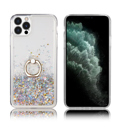 For Apple iPhone 14 /Plus Pro Max Hybrid Glitter Bling Sparkling Liquid Quicksand Sparkle TPU PC with Ring Stand Holder  Phone Case Cover