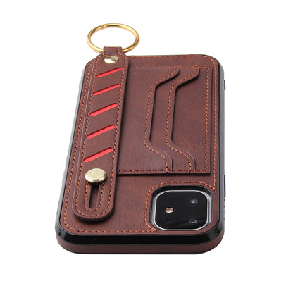 For Apple iPhone 14 /Plus Pro Max Vegan Leather Multi-Functional Credit Cards Slot with Wrist Strap Stand Pocket  Phone Case Cover