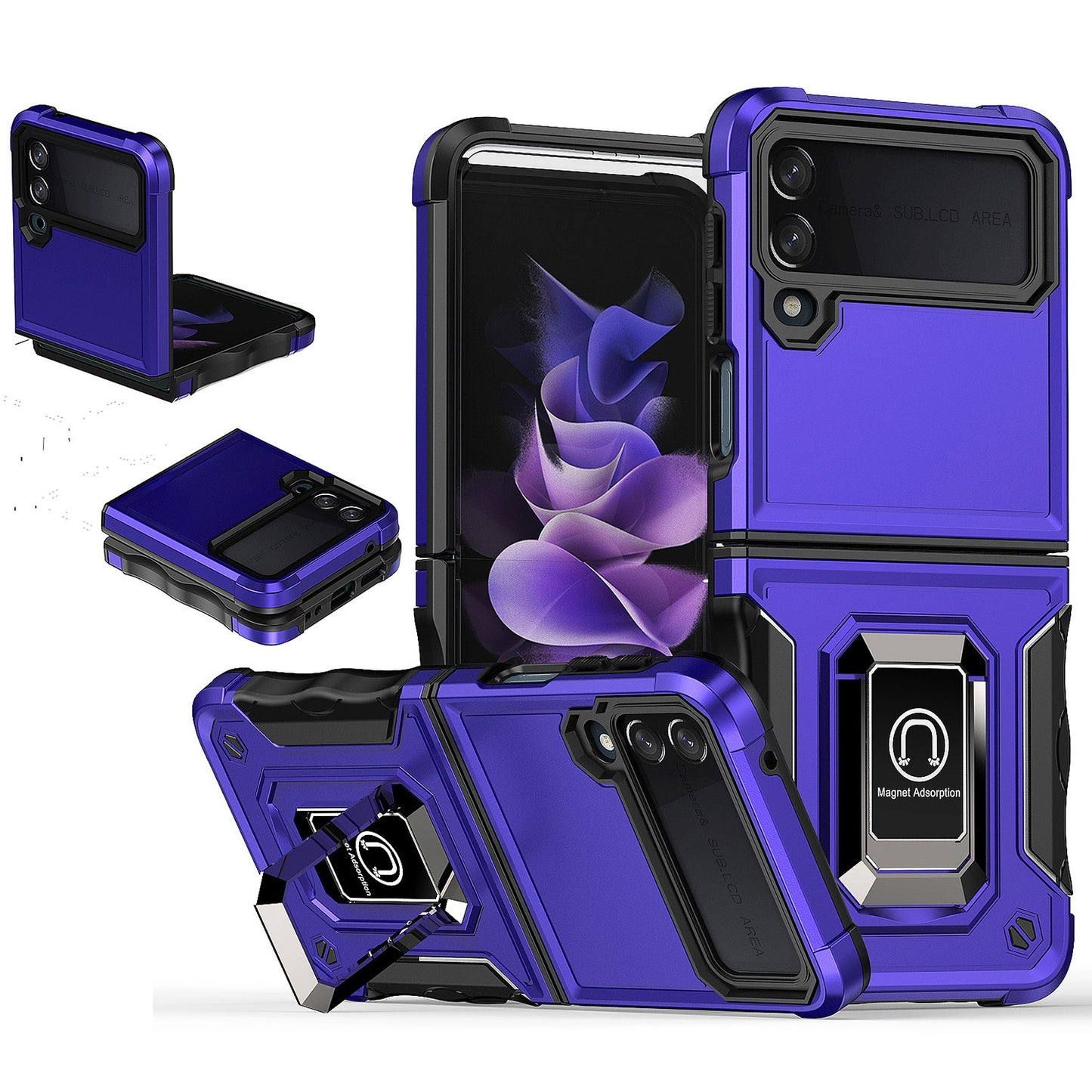 For Samsung Galaxy Z Fold 4 5G Hybrid Cases with Magnetic Ring Holder Kickstand Heavy Duty Rugged Silicone Shockproof  Phone Case Cover