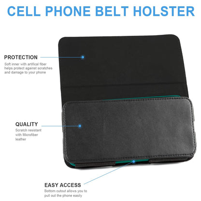 Universal Large Horizontal Belt Clip Holster Synthetic Leather Carrying Pouch Phone Holder Cover with Belt Clip & Loops (Holds Phone Up To 7 Inch) Universal Standard Black