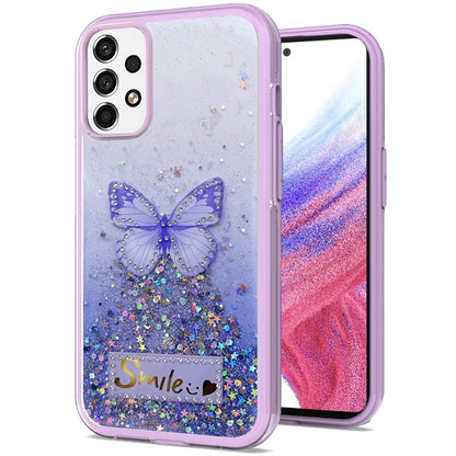 For Samsung Galaxy A53 5G Butterfly Smile Glitter Bling Sparkle Epoxy Glittering Shining Hybrid Hard PC TPU Silicone  Phone Case Cover
