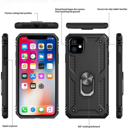 For Samsung Galaxy A03 Core Shockproof Hybrid Dual Layer PC + TPU with Ring Stand Metal Kickstand Heavy Duty Armor Shell  Phone Case Cover