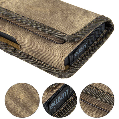 For Samsung Galaxy A52 5G Universal Horizontal Cell Phone Case Fabric Holster Carrying Pouch with Belt Clip and 2 Card Slots fit Large Devices 6.3" [Brown Denim]