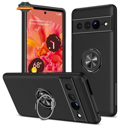 For Google Pixel 6A Hybrid Military Grade with Flat Metal Ring Stand 360° Rotation Kickstand Hard PC Back + TPU Slim Fit  Phone Case Cover