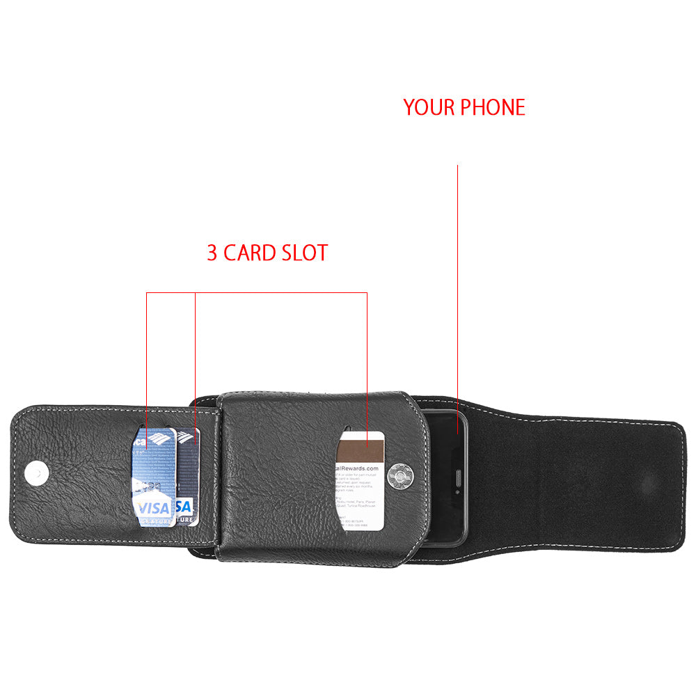 For Samsung Galaxy A23 5G Universal Vertical Leather Case Holster with 360° Rotation Belt Clip & 3 Credit Card Slots Phone Carrying Pouch [Black]