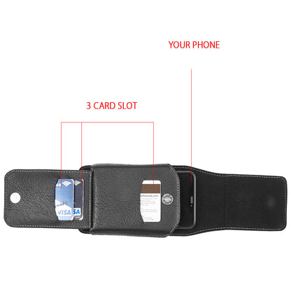 For Samsung Galaxy A23 5G Universal Vertical Leather Case Holster with 360° Rotation Belt Clip & 3 Credit Card Slots Phone Carrying Pouch [Black]