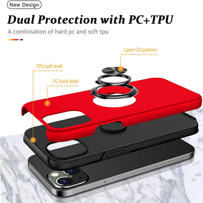 For Google Pixel 6A Hybrid Military Grade with Flat Metal Ring Stand 360° Rotation Kickstand Hard PC Back + TPU Slim Fit  Phone Case Cover