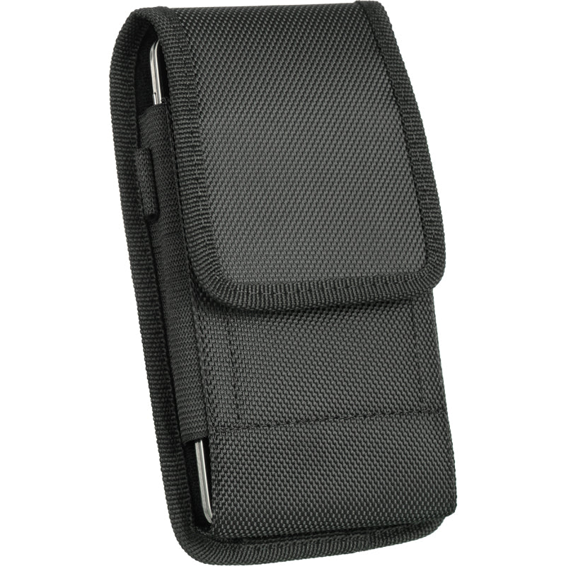 For Samsung Galaxy A23 5G Universal Pouch Case Vertical Phone Holster Durable Nylon Cover with Belt Clip Loop, Velcro & Hook Carabiner [Black]