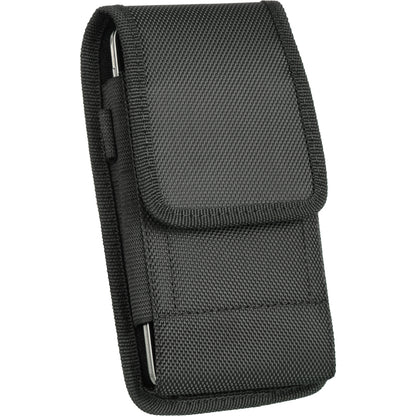For Samsung Galaxy A23 5G Universal Pouch Case Vertical Phone Holster Durable Nylon Cover with Belt Clip Loop, Velcro & Hook Carabiner [Black]