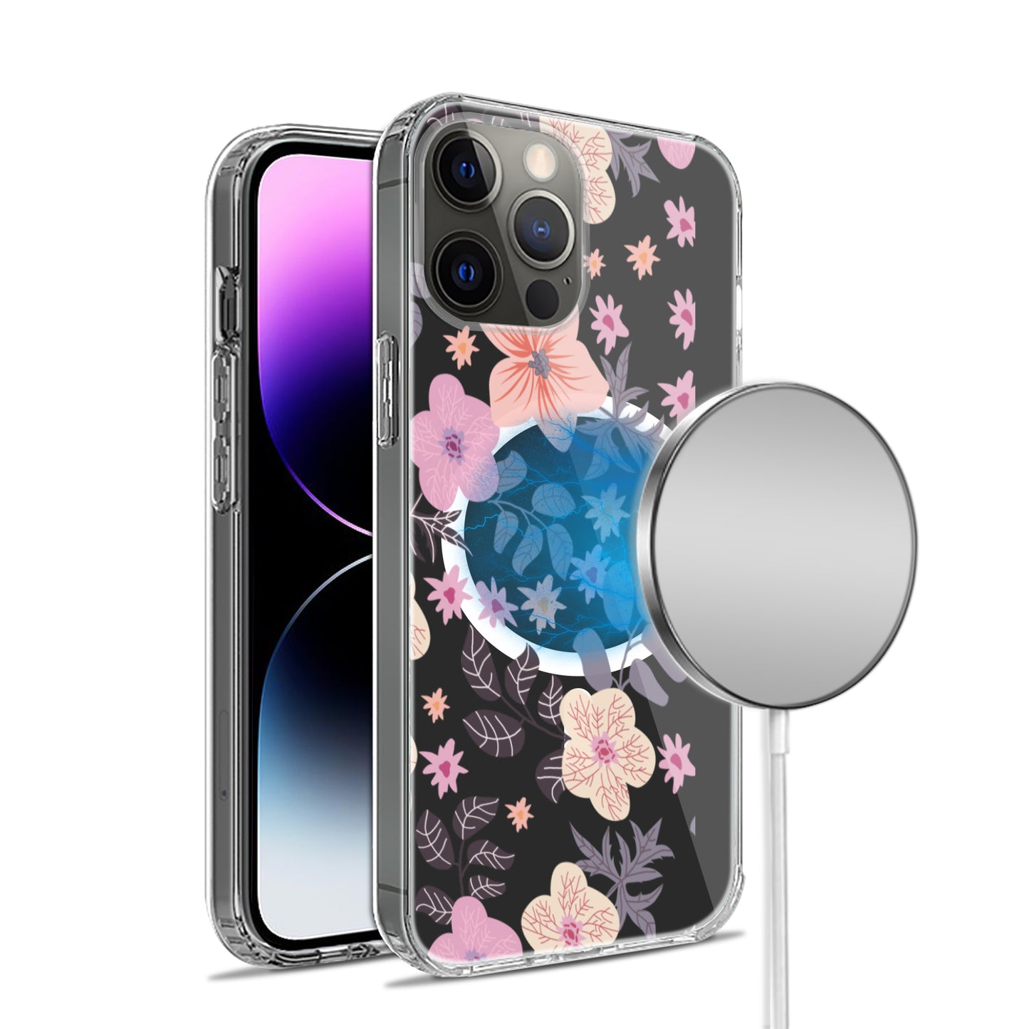 For Apple iPhone 14 Plus (6.7") Hybrid Flower Design Stylish Fashion Thick Cases MagSafe Compatible PC Shockproof  Phone Case Cover