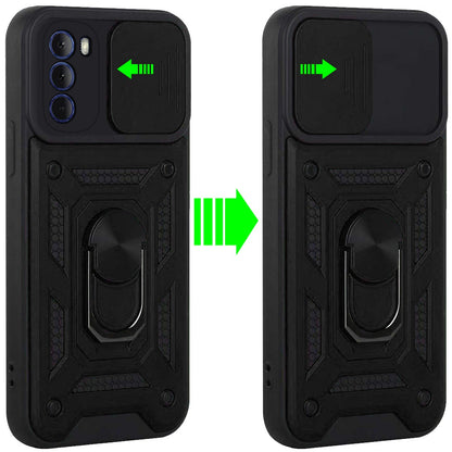 For Motorola Moto G Stylus 2022 4G Hybrid Cases with Slide Camera Lens Cover, Ring Holder Kickstand Rugged Dual Layer  Phone Case Cover