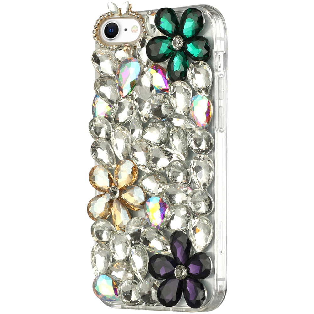 For Apple iPhone SE 3 (2022) SE/8/7 Bling Clear Crystal 3D Full Diamonds Luxury Sparkle Rhinestone Hybrid Green/ Gold/ Purple Phone Case Cover