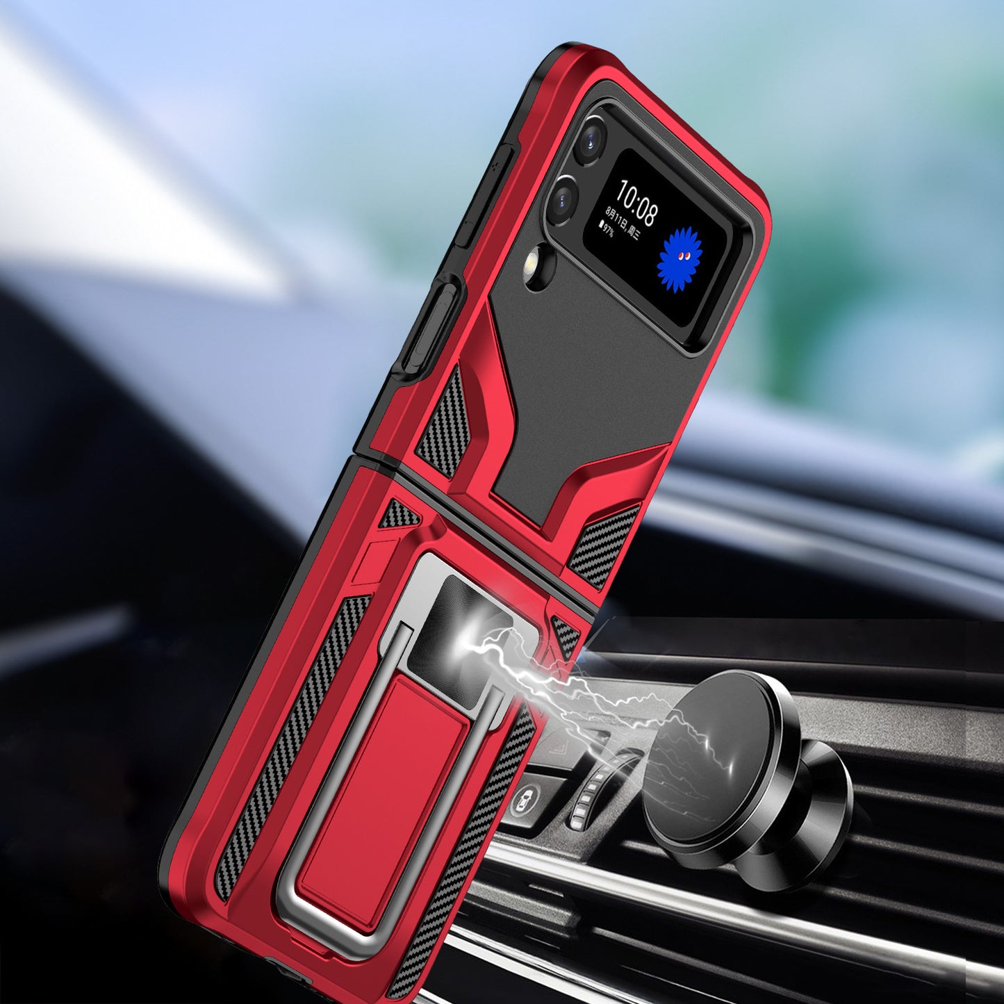 For Samsung Galaxy Z Flip 4 5G Shockproof [Military-Grade] with Metal Magnetic Kickstand, Hybrid Rugged TPU Heavy Duty  Phone Case Cover