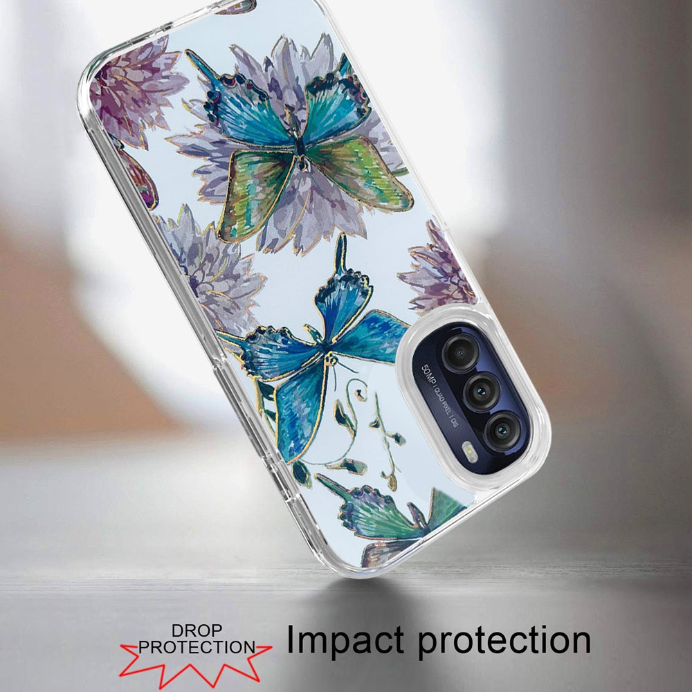 For Apple iPhone 11 (6.1") Electroplated Gold Frame Glitter Bling Transparent Hybrid Hard PC Rubber Shockproof Butterfly Floral Phone Case Cover