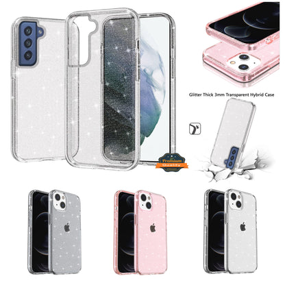 For Samsung Galaxy A03S Transparent Crystal Glitter Shiny Sparkle Bling Sjiny TPU Rubber Hard PC Back Hybrid Armor Frame  Phone Case Cover