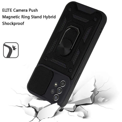 For Samsung Galaxy A12 5G Hybrid Cases with Slide Camera Lens Cover and Ring Holder Kickstand Rugged Dual Layer Heavy Duty Hard  Phone Case Cover