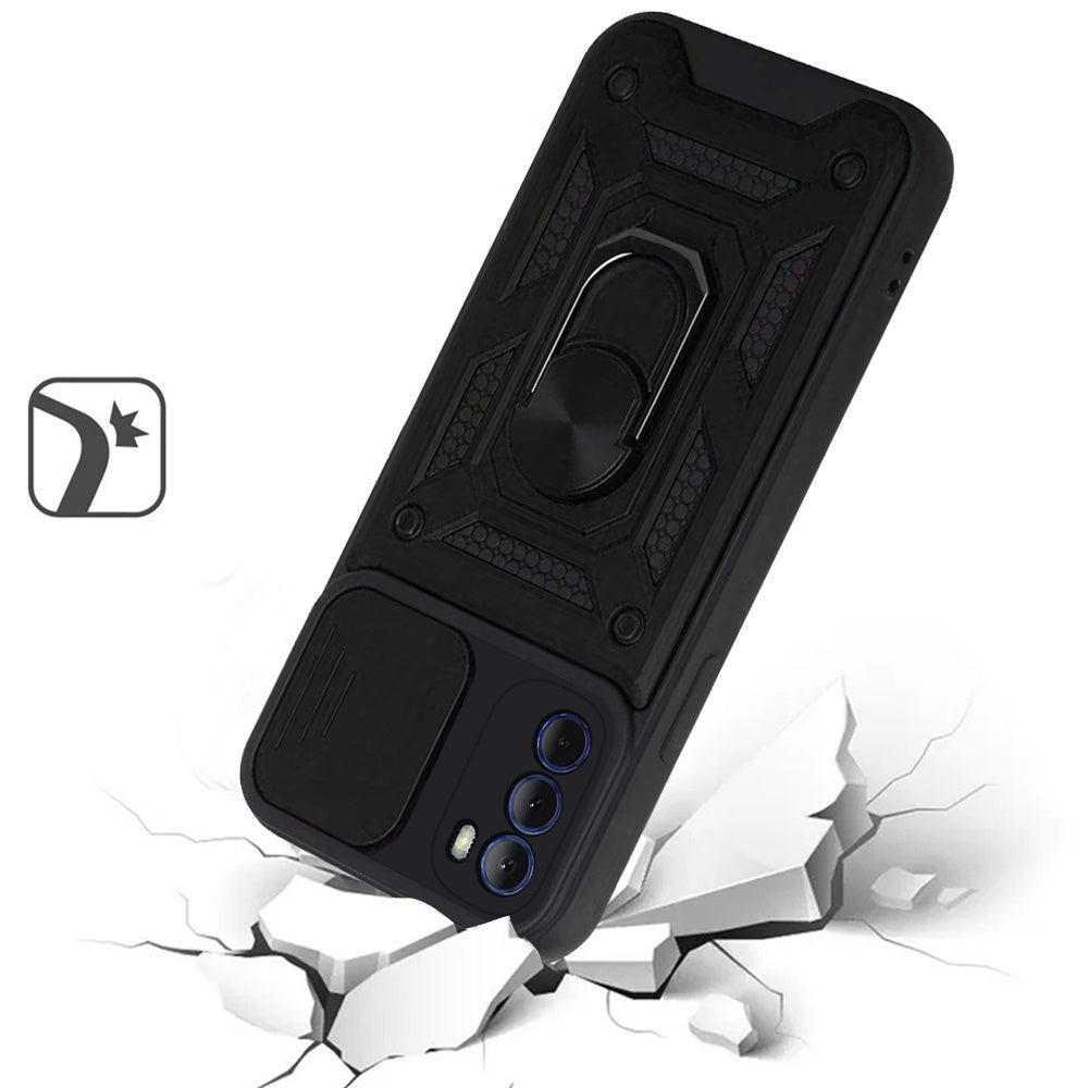 For Motorola Moto G Stylus 2022 4G Hybrid Cases with Slide Camera Lens Cover, Ring Holder Kickstand Rugged Dual Layer  Phone Case Cover