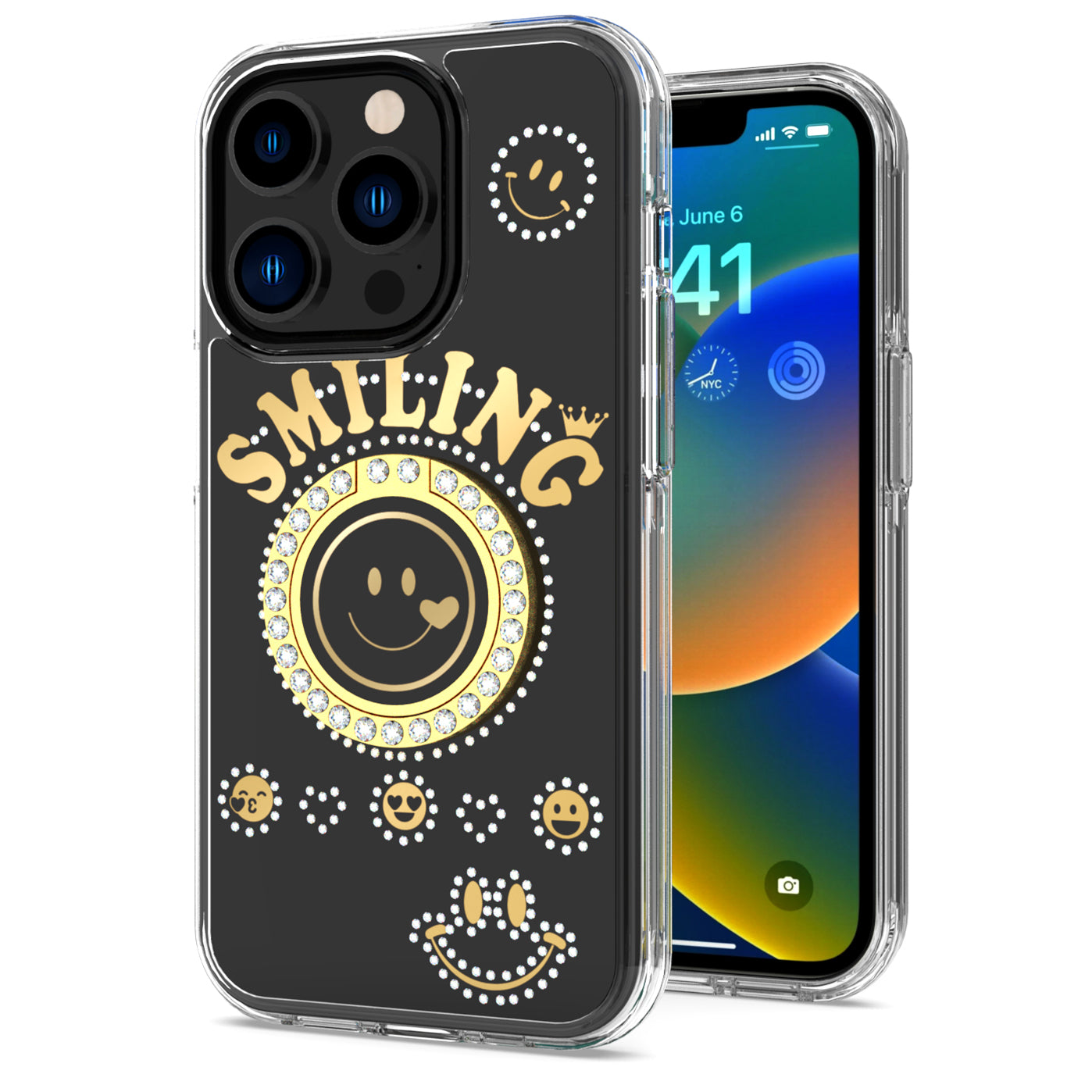 For Samsung Galaxy A32 5G Smiling Glitter Ornament Bling Sparkle with Ring Stand Hybrid Slim TPU + Hard Back Shell  Phone Case Cover