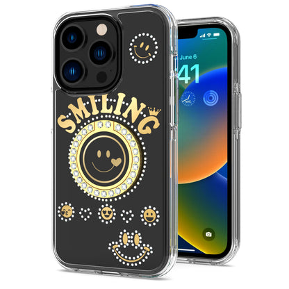 For Apple iPhone 8 Plus/7 Plus/6 6S Plus Smiling Glitter Ornament Bling Sparkle with Ring Stand Hybrid Hard Back Shell  Phone Case Cover