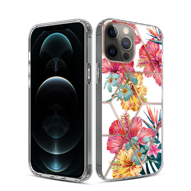 For Apple iPhone 14 Pro (6.1") Fashion Art Floral IMD Design Beautiful Flower Pattern Hybrid Rubber Slim Back  Phone Case Cover