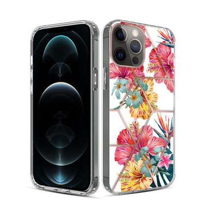 For Apple iPhone 14 Pro (6.1") Fashion Art Floral IMD Design Beautiful Flower Pattern Hybrid Rubber Slim Back  Phone Case Cover