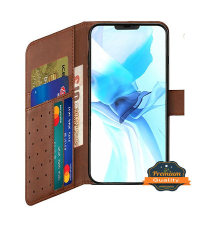 For Apple iPhone 8 Plus/7 Plus/6 6S Plus Wallet Case with Credit Card Holder, PU Leather Flip Pouch Kickstand & Strap Brown Phone Case Cover