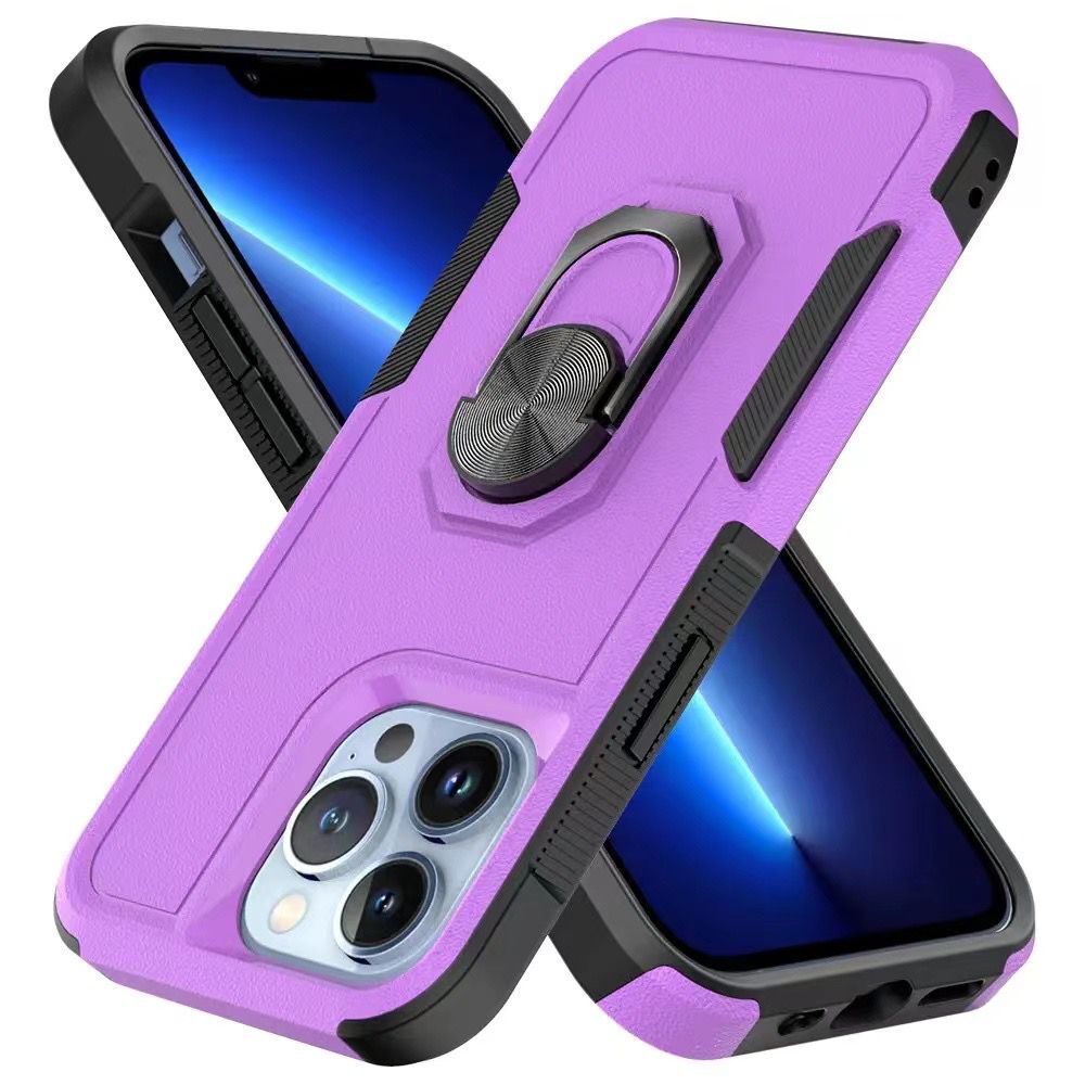 For Apple iPhone 14 Pro Max (6.7") Hybrid Rugged Hard Drop-Proof 3 Layer Protection Military Grade with Metal Ring Stand  Phone Case Cover