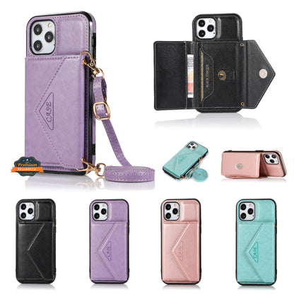 For Apple iPhone 14 /Plus Pro Max Wallet Case Credit Card ID Money Holder Lanyard Neck Strap Flip PU Leather  Phone Case Cover